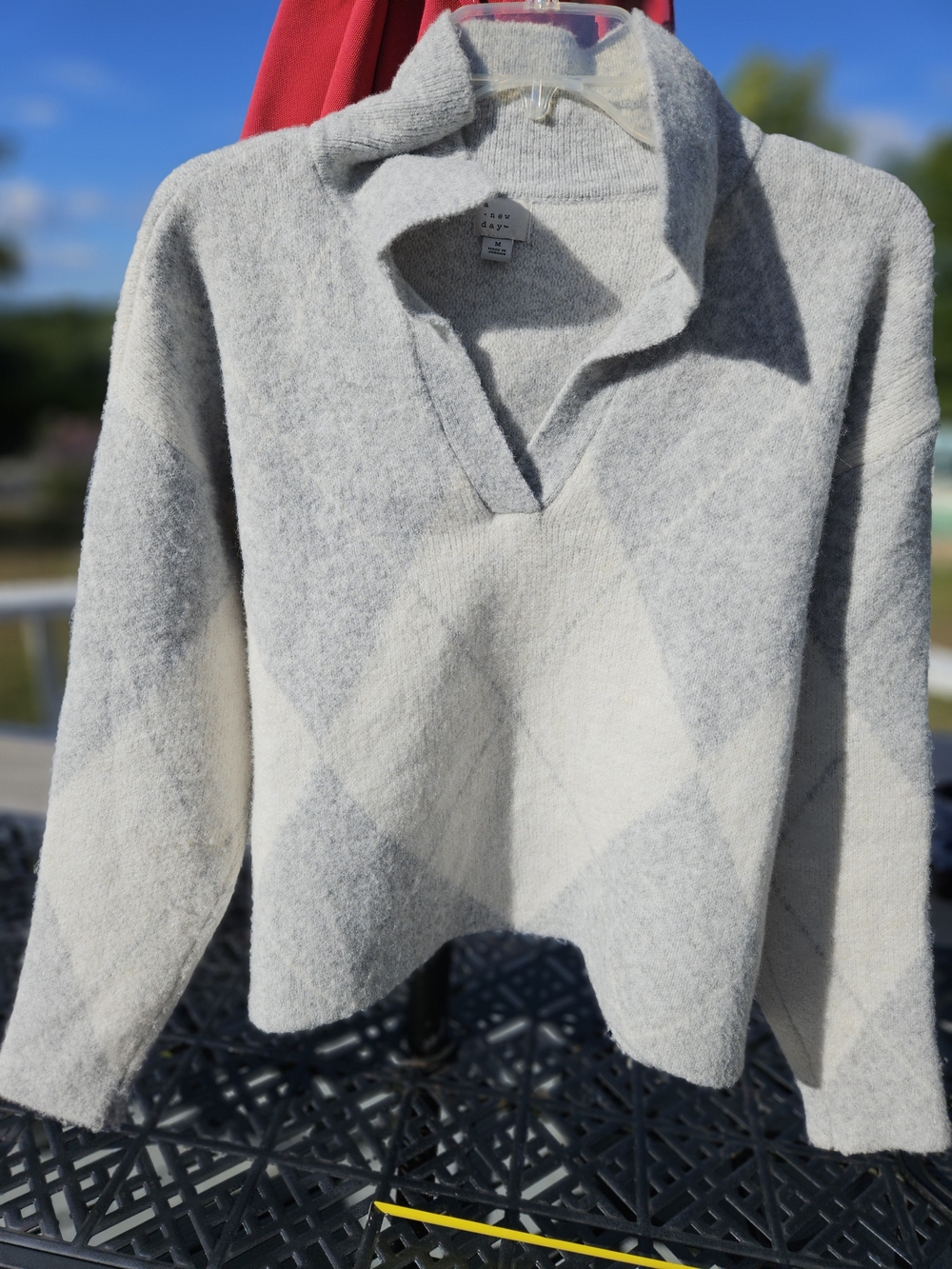 a new day Gray and Cream Argyle V-Neck Sweater